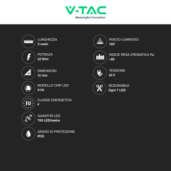 V-TAC VT-2110 Striscia LED Flessibile 22 W/m Monocolore SMD da 5m