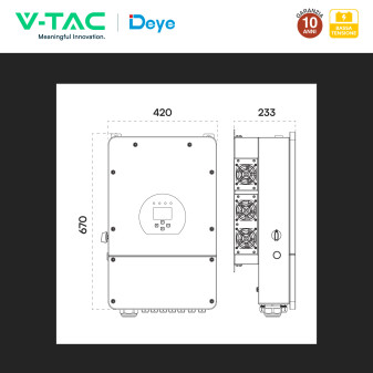 V-Tac Deye Inverter Monofase Ibrido On-Grid / Off-Grid 12kW IP65