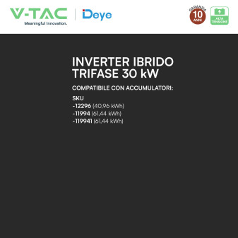 V-Tac Inverter Trifase On-Grid/Off-Grid 30kW IP65 CEI 0-21 CEI 0-16