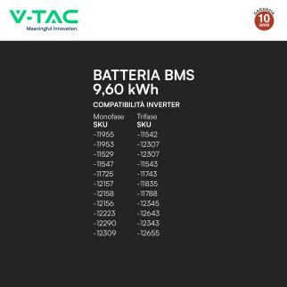VT-48200B Accumulatore 9.60kWh Impianti Fotovoltaici V-Tac cei 0-21