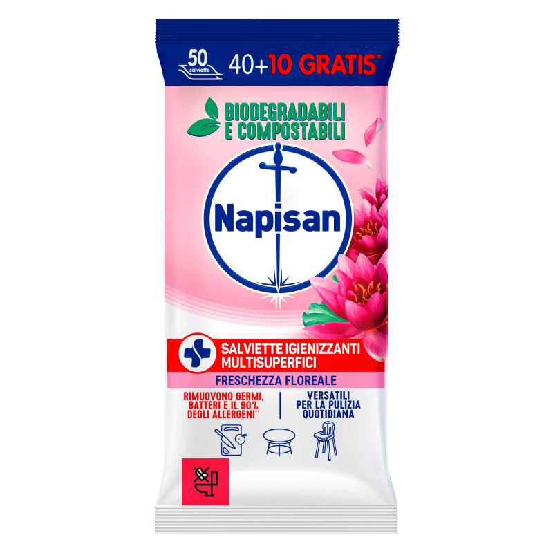 Napisan Salviette Igienizzanti Biodegradabili Freschezza Floreale