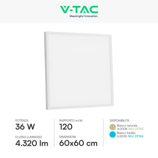 V-Tac VT-61037 Pannello LED Quadrato 60x60 36W