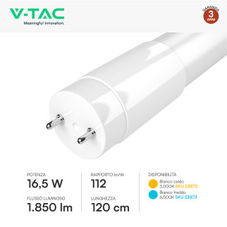 Tubo LED SMD T8 G13 16,5W Nano-Plastic 120cm con Starter V-Tac
