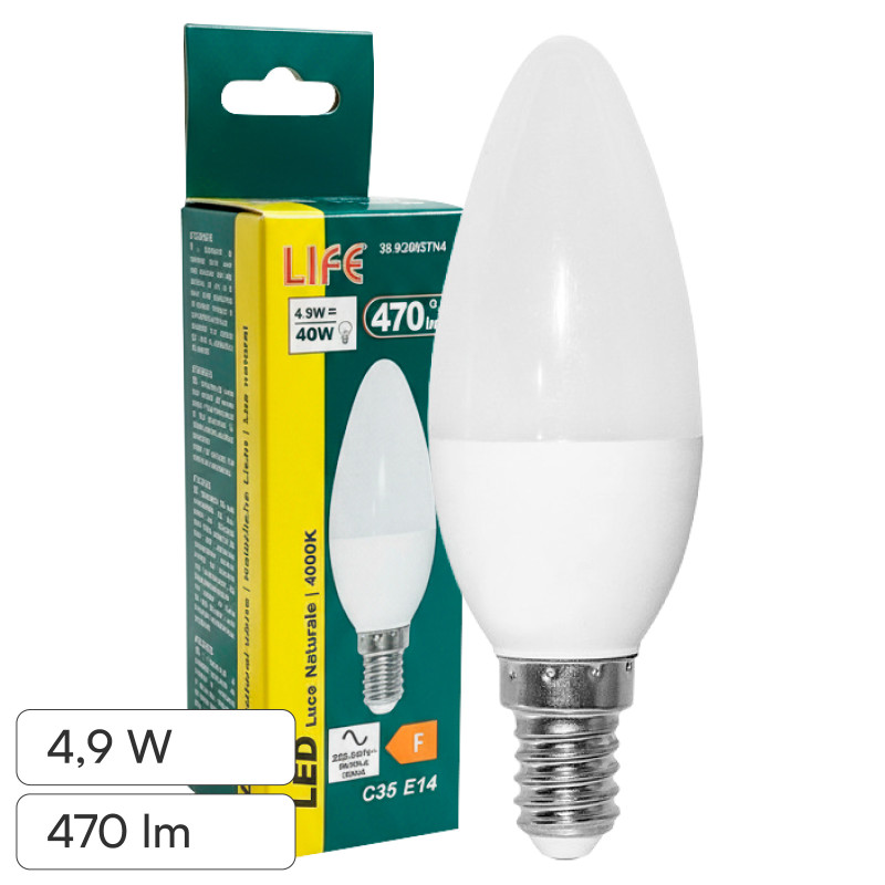 Life Lampadina LED E14 4,9W Candela C35 SMD