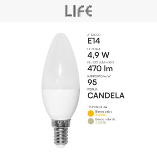 Life Lampadina LED E14 4,9W Candela C35 SMD