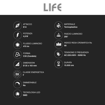 Life Lampadina LED E14 4,9W Candela C35 SMD