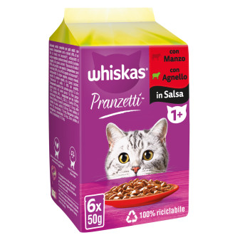 Whiskas Cibo per Gatti Pranzetti in Salsa Carni Miste
