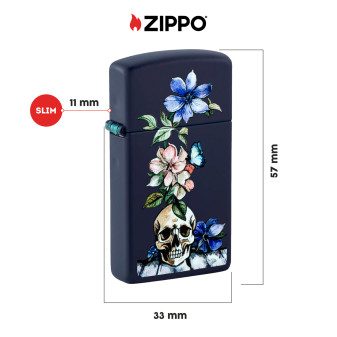 Accendino Slim Zippo mod. 46813 Skull and Flowers Design