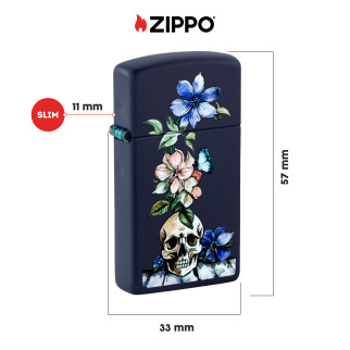 Accendino Slim Zippo mod. 46813 Skull and Flowers Design