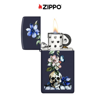 Accendino Slim Zippo mod. 46813 Skull and Flowers Design