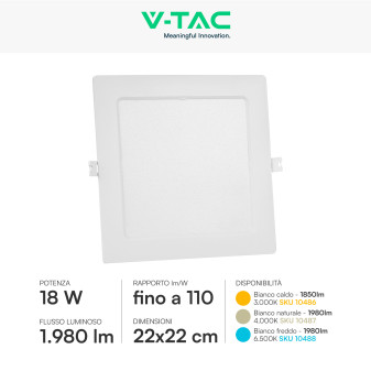 VT-61018 Mini Pannello LED Quadrato 18W SMD da Incasso V-Tac