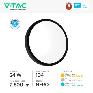 V-Tac Pro VT-8624 Plafoniera LED Rotonda 24W SMD Chip Samsung IP44