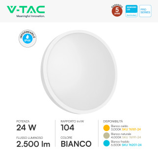 V-Tac Pro VT-8624 Plafoniera LED Rotonda 24W SMD Chip Samsung IP44