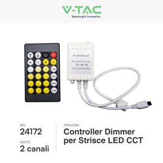 V-TAC Controller Dimmer IR Strisce LED CCT 2 Canali con Telecomando