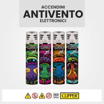 Clipper Jet Flame Accendino Elettronico Dark Mushrooms 48 Accendini