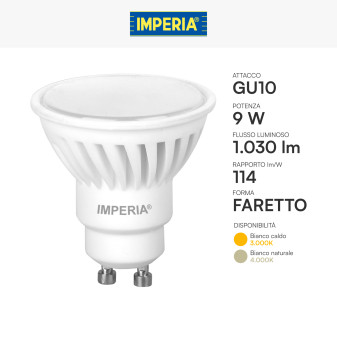 Imperia Lampadina LED GU10 9W Faretto PAR16 in Ceramica