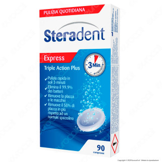Compresse Pulizia Dentiera Steradent Triple Action - Confezione da 90