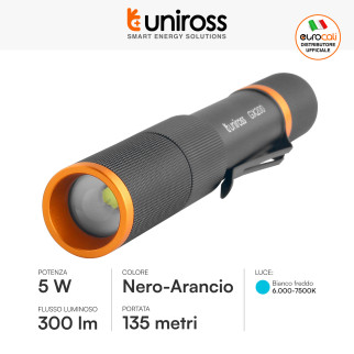 Uniross GX200 Torcia LED 5W 300lm Multifunzione Ricaricabile IPX4
