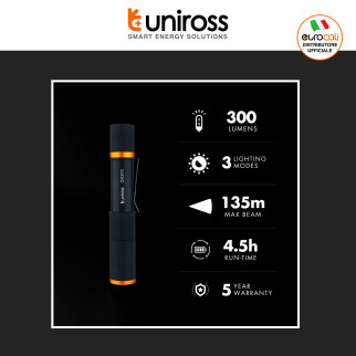 Uniross GX200 Torcia LED 5W 300lm Multifunzione Ricaricabile IPX4