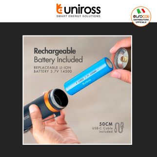Uniross GX200 Torcia LED 5W 300lm Multifunzione Ricaricabile IPX4