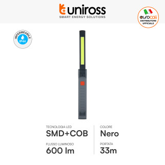 Uniross Torcia da Lavoro 4W Pieghevole Ricaricabile Multi-Uso