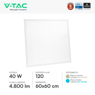 V-Tac VT-61044 Pannello LED CREE Quadrato 60x60 40W