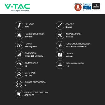 V-Tac VT-61045 10 Pannelli LED CREE Rettangolare 120x30 40W