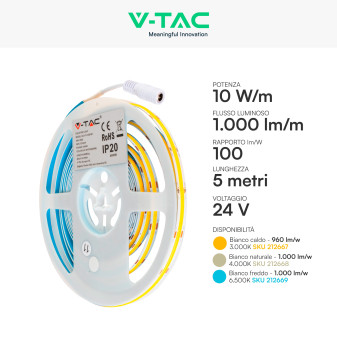 VT-COB-421 Striscia LED Flessibile 50W COB 24V - Bobina da 5m V-Tac