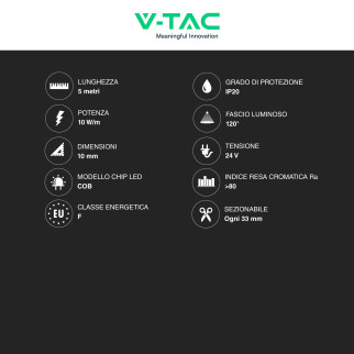 VT-COB-421 Striscia LED Flessibile 50W COB 24V - Bobina da 5m V-Tac