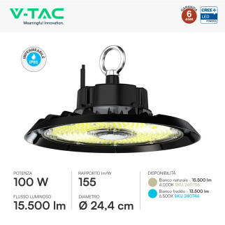 V-Tac VT-91102 Lampada Industriale LED UFO 100W SMD Chip CREE High Bay