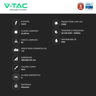 V-Tac VT-91152 Lampada Industriale LED UFO 150W SMD Chip CREE High Bay