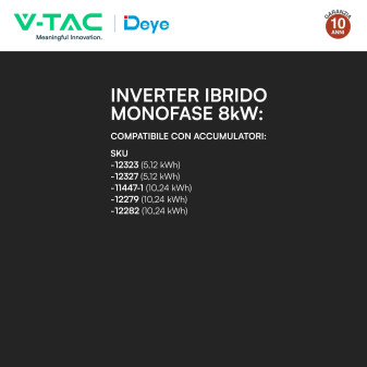 V-Tac Inverter Monofase Ibrido On-Grid / Off-Grid 8kW IP65