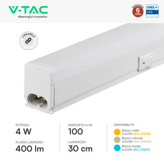V-Tac VT-035 Plafoniera LED Lineare T5 4W SMD Chip CREE Linkabile