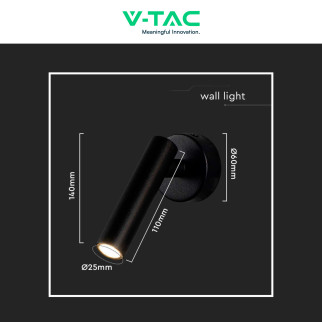 V-Tac VT-412-M Lampada LED da Muro Rotonda 2W SMD  Nera