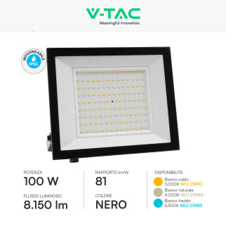 Faro LED 100W SMD IP65 Colore Nero V-Tac VT-44109