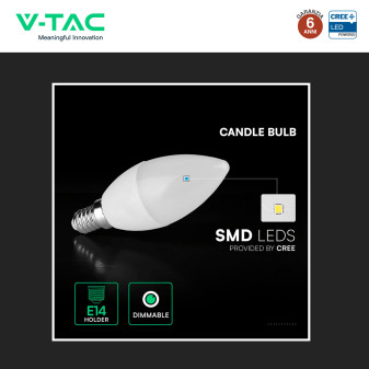 V-Tac VT-293D Lampadina LED E14 5,5W Candela C37 SMD Chip CREE