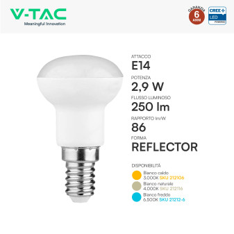 V-Tac VT-239 Lampadina LED E14 2,9W Reflector R39 SMD Chip CREE
