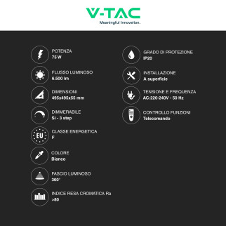 V-Tac Plafoniera LED a Superficie 75W SMD CCT 3in1 Dimmerabile