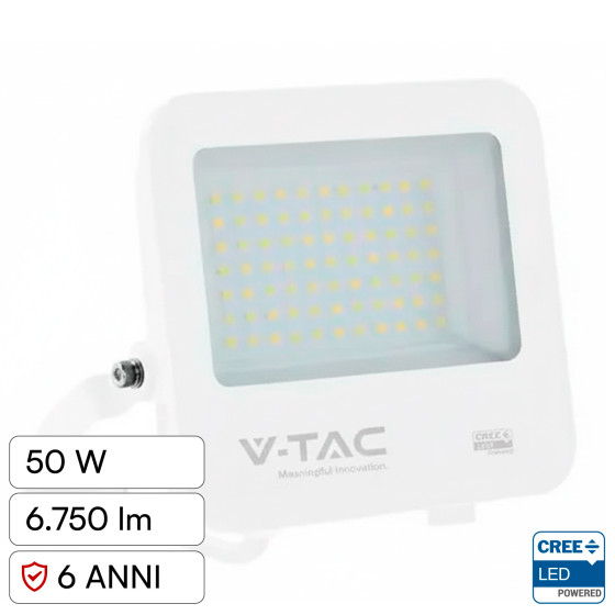 V-Tac VT-4455 Faro LED 50W SMD Chip CREE IP65 IK05 Bianco