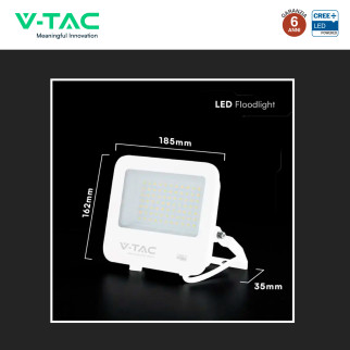 V-Tac VT-4455 Faro LED 50W SMD Chip CREE IP65 IK05 Bianco