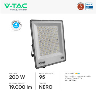 V-Tac VT-44209CCT Faro LED 200W SMD CREE IP65 IK06 CCT 3in1