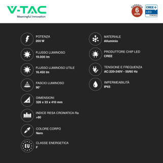 V-Tac VT-44209CCT Faro LED 200W SMD CREE IP65 IK06 CCT 3in1