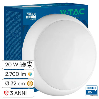 V-Tac VT-8633 Plafoniera LED Rotonda 20W SMD Chip CREE Sensore