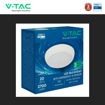 V-Tac VT-8633 Plafoniera LED Rotonda 20W SMD Chip CREE Sensore