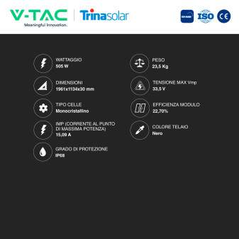 V-Tac Pannelli Fotovoltaici Trina Solar 505W TIER 1 Monocristallini