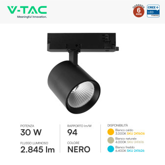 V-Tac VT-11130 Faretto LED da Binario Track Light COB Chip CREE