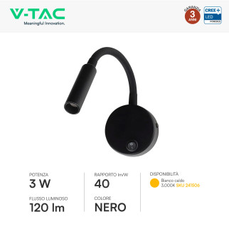 V-Tac VT-88063 Lampada LED da Muro 3W SMD Applique da Lettura
