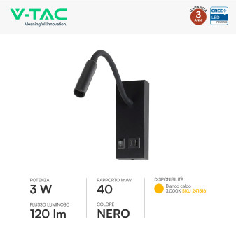 V-Tac VT-88064 Lampada LED da Muro 3W SMD Applique da Lettura