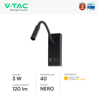 V-Tac VT-88064 Lampada LED da Muro 3W SMD Applique da Lettura