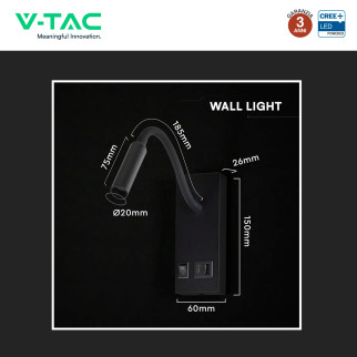 V-Tac VT-88064 Lampada LED da Muro 3W SMD Applique da Lettura